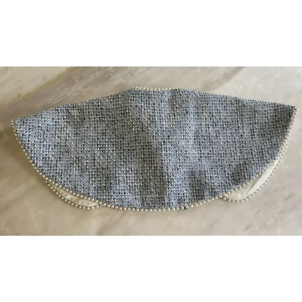 le mo mo girls cape capelet blue tweed pearl blue bow sz 6